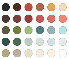 Rows of circles showing the earthy new color palette.