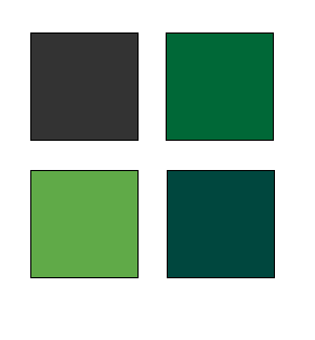 Color palette with black, green, bright leaf green, and blue-green.