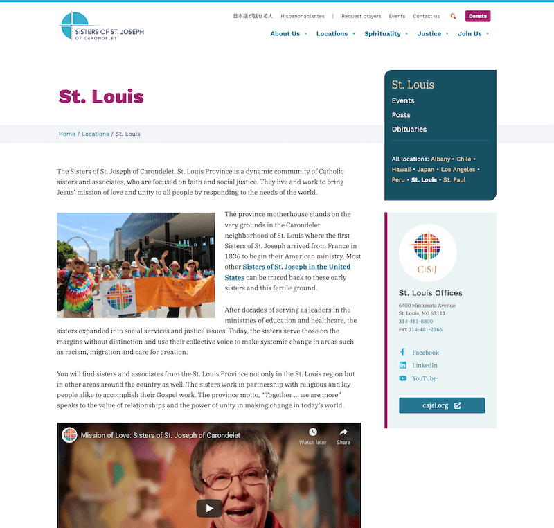 Screenshot of St. Louis page on the website