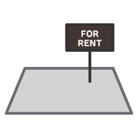 A plot of land with a "For Rent" sign stuck in it.