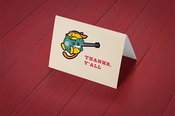 Cream colored card with the Wapuu illustration and the words "Thanks, y'all" in pink.