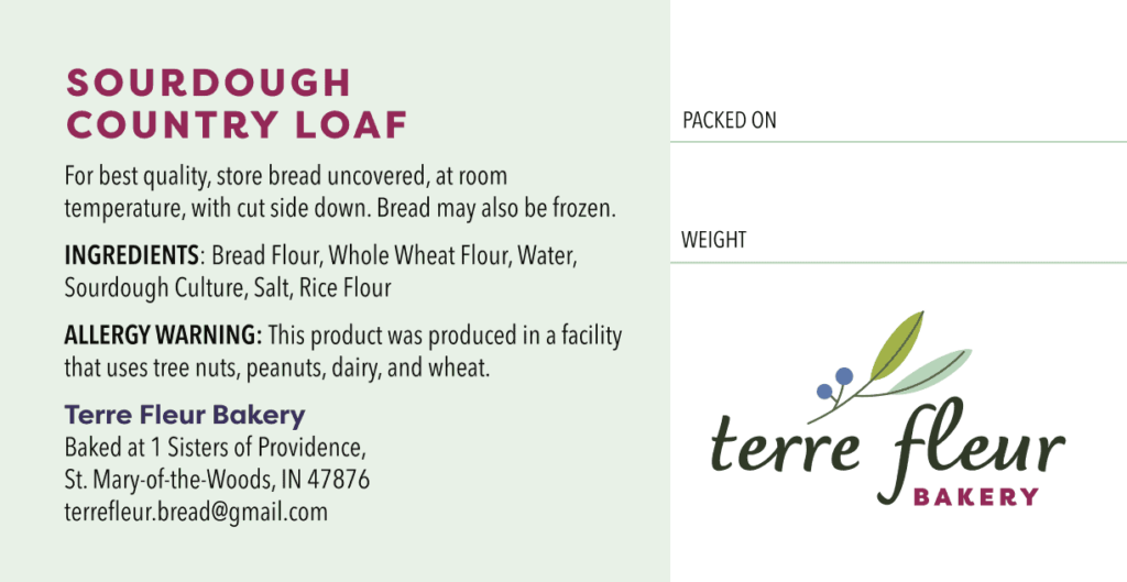 Label for Sourdough Country Loaf bread.
